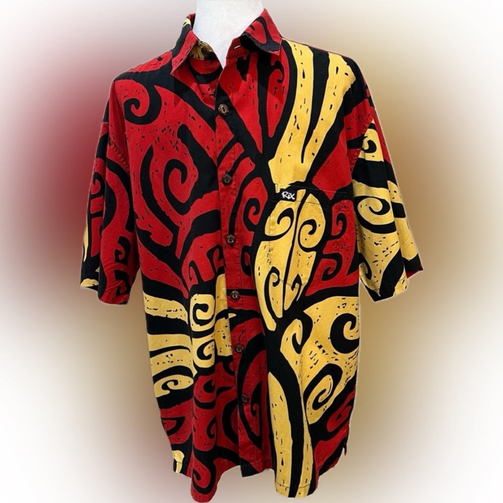 Rix Made in Hawaii Bold Tribal Aloha Shirt – Size L EC